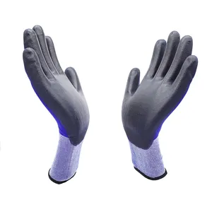 18G Blue Nylon Black PU Gloves Coated PU Safety Gloves Pu Work Gloves