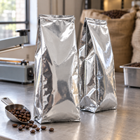 Sachet de café en aluminium à soufflets latéraux, vierge, refermable, avec fermeture éclair thermoscellable, pour grains torréfiés et café moulu, sac de café en gros