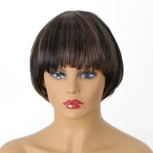 Short Bob Black Mixed Blonde Human Hair Products Buyers Of Usa Straight Expensive 100% Real Brazilian Human Hair Wig