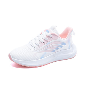 Zapatillas Blancas de Malla con Cordones y Logotipo Bordado, Detalles en Rosa y Azul, Puntera Transpirable, Entresuela de EVA, Suela de Goma, Estilo para Todas las Estaciones - Product Image 1