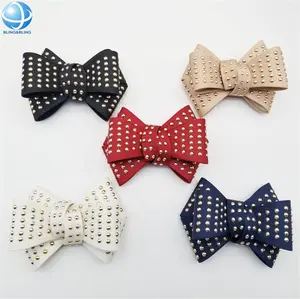 Punk style ribbon bowknot shoe flower shoe clips decoration for Ladies flat casual shoes