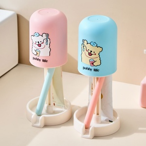 Custom Logo Cartoon Plastic Student Dormitory <b>Toothbrush</b> <b>Holder</b> Set with Desktop Drainage Mouthwash Cup and No Punching Design - Product Image 5