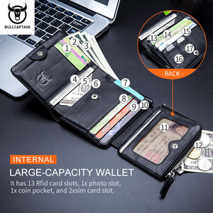 BULLCAPTAIN Portafoglio Uomo in Vera <span class=keywords><strong>Pelle</strong></span> RFID Stile Retrò con Cerniera, Porta Carte e Pochette in <span class=keywords><strong>Pelle</strong></span> Pieno Fiore - Product Image 3