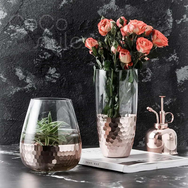 Cocostyles custom-made fantastische glas vase mit rose gold sockel für senior industriellen stil home decor hochzeits-mittel