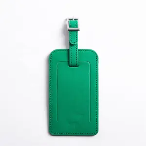 YBS Factory Dark Green Luggage Tag Promotional Bulk Durable Travel Personalized Pu Leather Luggage Tags For Suitcases