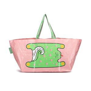 Ventes en gros de sacs d'épicerie en PP tissé laminé de 14 pouces, sacs de shopping imperméables, sacs de transport recyclables roses avec logo - Product Image 4