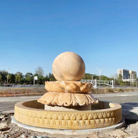 Fontaine à boule Feng Shui en pierre sculptée à la main, eau courante, sphère porte-bonheur rouge coucher de soleil, bassin paysager de style européen