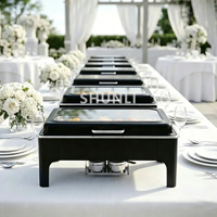 Chauffe-Plats de Présentation Dorés de Luxe pour Restaurant, Ensemble Buffet Réchaud avec Fenêtre en Acier Inoxydable Noir