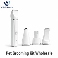 Kit de toilettage électrique 4-en-1 blanc pour animaux de compagnie, 4 têtes, rechargeable USB-C, tondeuse, tondeuse à barbe, broyeur silencieux pour chiens et chats