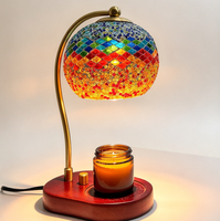 Lampe chauffe-cire avec variateur d'intensité - Chauffe-cire électrique en verre teinté, lampe turque style Tiffany pour cire parfumée