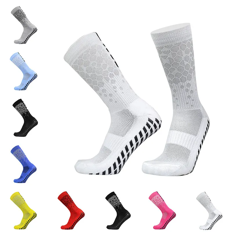 Custom logo Adults Honeycomb grid style towel bottom soccer socks professional game training non-slip soccer grip socks