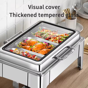 Plato de frotamiento rectangular de acero inoxidable, juego de Buffet, platos de cheffing dorados y plateados con plato de frotamiento interior dividido para catering - Product Image 6
