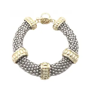 Hot Selling Stainless Steel Chain Bracelet Rhodium Popcorn Chain 2 Tone Charms For Bracelet Jewelry *T1915BK
