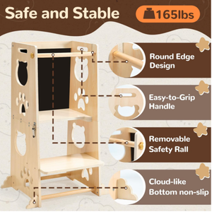 <span class=keywords><strong>Torre</strong></span> de pie de cocina para niños pequeños de 1 a 3 años de edad, caja fuerte con barandilla de seguridad, taburete y otomana para niños - Product Image 5