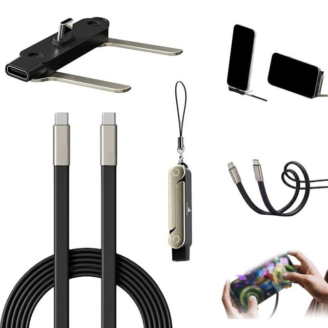 Detachable 2 in 1 Charger Cord & Phone Holders for Gaming Office Car Travel, Zinc Alloy Type-C Soft Data Cable Bracket Set 1.2M