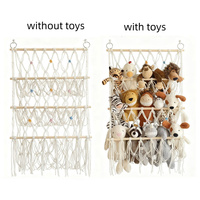 Hamac de rangement moderne en macramé pour animaux en peluche avec support en bois et filet de rangement suspendu style bohème pour chambre et salon