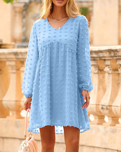 Abbigliamento da donna con scollo a V in Chiffon abito da Babydoll con maniche trasparenti ampio e Casual lungo lungo lungo mezza Pom Pom - Product Image 2