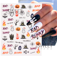 Autocollants pour ongles Halloween en promotion : Yeux de sang, dessins animés, Bad Bunny
