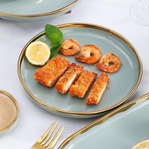 Dinnerware יצירתי nordic dinnerware מסעדה מנה סטייק צלחת דק עצם סין כלי שולחן קרמיקה קרמיקה עם שפת זהב - Product Image 6