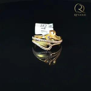 Stylish <b>gold</b> <b>ring</b> with layered wave design and sparkling stones elegant modern jewelry perfect for daily wear and special - Product Image 2