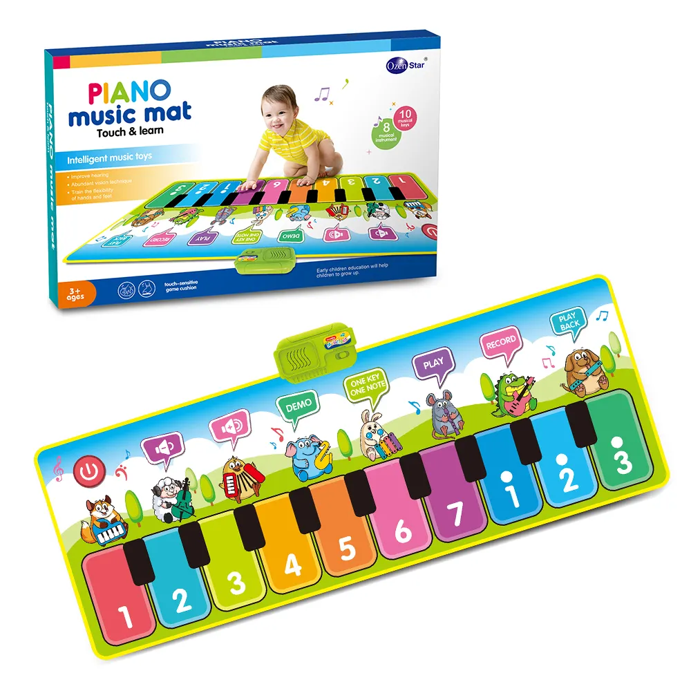 Oyun matı müzik ve ses ile eğitim çocuk hayvan dokunmatik dans halı elektronik müzik çalma piyano Mat piyano halı