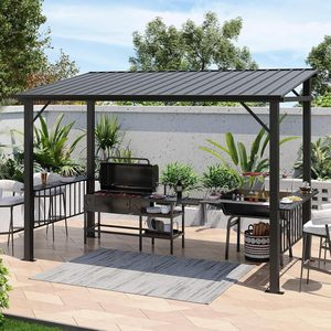 Abri de jardin BBQ extérieur toutes saisons 12x6FT avec toit en acier incliné, gazebo permanent en métal pour terrasse, jardin, pont - Product Image 1