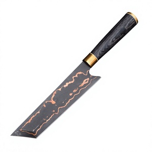 Cuchillos de chef de cobre damasco, cuchillo de chef Kiritsuke de acero con filo biselado recto, mango de madera, cuchillo de cocina con funda. - Product Image 1