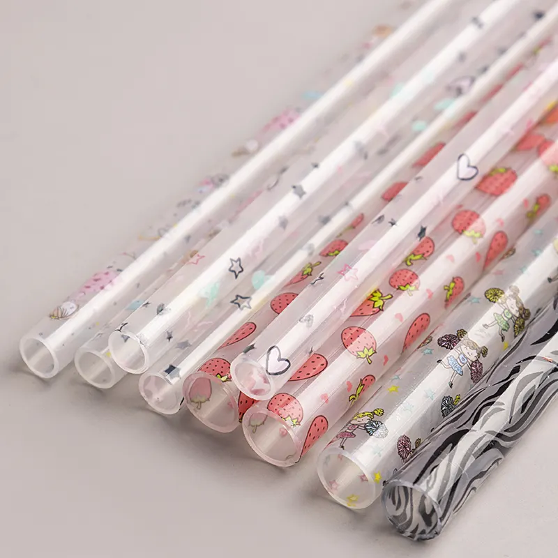 Fruit color changing plastic straw, tumbler mug straw reusable printed plastic, milk tea printing straws with longest size