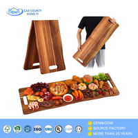 Planche à découper pliante en bois d'acacia anti-fissuration avec double poignée, plateau de service pliable pour barbecue, viande, fruits, vente en gros
