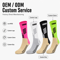 Chaussettes de football personnalisées antidérapantes avec semelle en silicone, couleurs et logo personnalisés, rembourrées, OEM ODM, faible MOQ, directement de l'usine