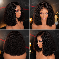 Perruques Bob Courtes Frontales en Cheveux Humains Péruviens Bruts Afro Bouclés Kinky Pas Chères, Sans Colle, avec Dentelle HD Complète pour Femmes Noires