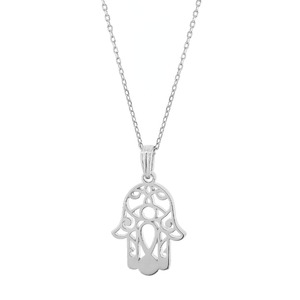 YILUN Collier Pendentif Main de Fatma en Argent Sterling 925 Plaqué Rhodium, Filigrane Creux, Amulette de <span class=keywords><strong>Protection</strong></span>, Bijoux Bohèmes - Product Image 1