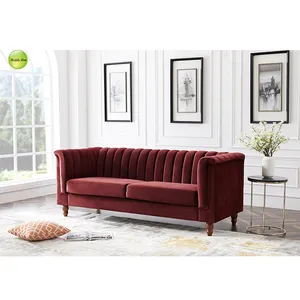 Modern luxury waterproof 100% polyester cheap home furniture three seat linen sectional sofa made in China