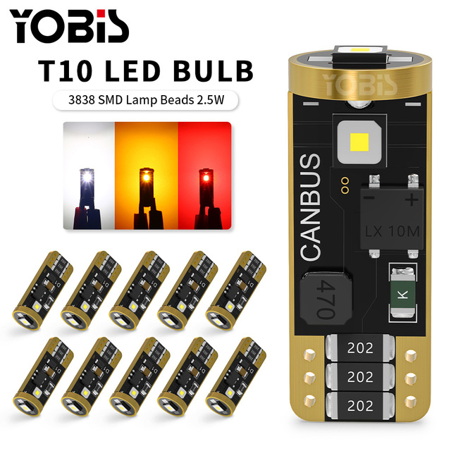 YOBIS 194 168 3838 3SMD W5W Canbus Light LED Bulb 12V 24V T10 Led Bulb White Red Yellow Blue Flash Lights T10 Reading Light
