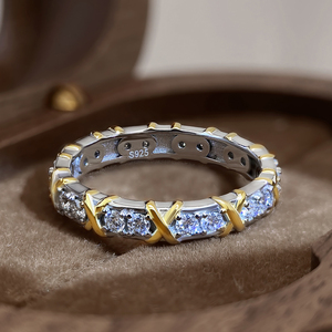 Anillos de Eternidad VV S Moissanite de Dos Tonos, Plata de Ley 925, Chapados en Oro de 18K, Joyería Linda para Mujer, Anillos de Compromiso y Boda - Product Image 6