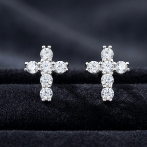 KIVORA'S 925 Silver Cross Stud <b>Earrings</b> <b>Moissanite</b> Round Brilliant Cut Claw Setting Religious Unisex Everyday Wear - Product Image 2