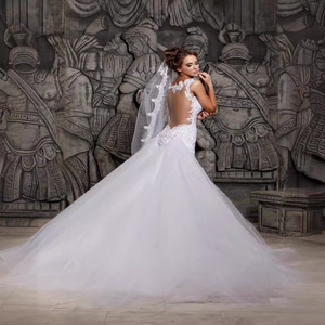 Mermaid <b>Wedding</b> <b>Dress</b> V-Neck Embroidered Organza Tulle White Ivory Vintage Style 2026 Evening Gown - Product Image 2