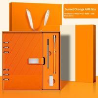 Set Hadiah Notebook Biru Mewah Logo Kustom OEM ODM, Pulpen Logam Isi Ulang, USB Drive, Kotak Hadiah Promosi Bisnis
