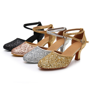 Chaussures de danse latine pour femmes à semelle en caoutchouc, en cuir pailleté, souples, pour la pratique de la danse de salon, chaussures de danse pour femmes - Product Image 1