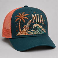 Casquette Trucker Vintage à 5 Panneaux avec Impression High Crown, Visière en Mousse et Dos en Maille, Style West Coast Chicano Streetwear Urbain, Vente en Gros