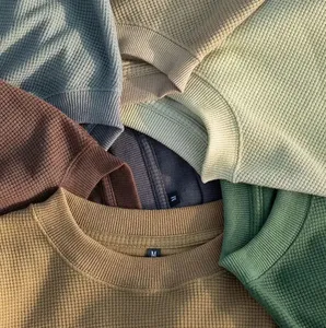 OEM Custom Waffle Knit Long Sleeve Men Thermal T Shirts Cotton Soft Blank Solid Men Slim Fit T-Shirt