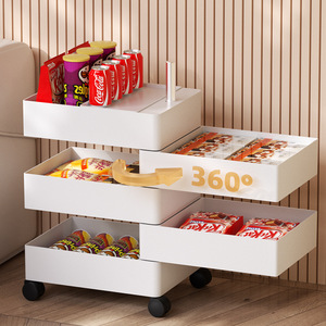 360 Degree Rotating Bedside Table <b>Plastic</b> <b>Drawer</b> <b>Storage</b> Cabinet With Wheels For Bedroom Nightstand White 5 Tier - Product Image 3