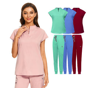 Uniformes Médicos Personalizados de Marca Propia en Blanco, Negro y Azul Marino para Mujer, Conjuntos de Uniformes de Enfermería para Correr - Product Image 3