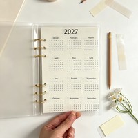 Séparateur de calendrier A5/A6 2027 en acrylique, 6 anneaux, pour classeur à feuilles mobiles, carnet de budget, planificateur, insert de rechargement transparent