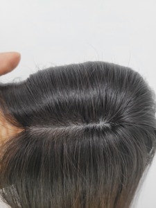 Peluca de peluquín de pelo virgen atado a mano, 16 de lujo, ligera, transpirable, recta media, cómoda, a la moda, color negro Natural - Product Image 6