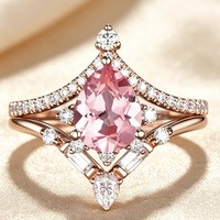 ZhuQian – Lot de 2 bagues roses en zircon cubique en forme de goutte d'eau pour femme, bijoux de mode brillants pour soirée dansante
