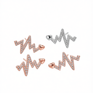 Boucles d'oreilles en forme de cœur en or Rose E1224, avec strass en cristal, pour femmes, bijoux romantiques à la mode, cadeau - Product Image 1