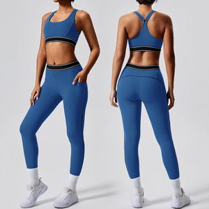 Femmes haut soutien taille <span class=keywords><strong>bande</strong></span> Fitness Leggings soutien-gorge ensemble doux Compression sans couture grande taille poche faite Spandex adultes - Product Image 1