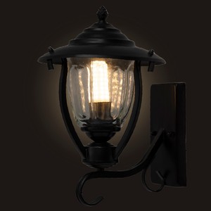 Lampe <span class=keywords><strong>murale</strong></span> extérieure pour porche, garage, véranda, jardin, cour, finition noire, verre strié, éclairage paysager - Product Image 2