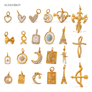 Icônes éternelles dorées |   Charmes symboles en acier inoxydable plaqué or 18K PVD pour la fabrication de bijoux |   Pendentif Cœur <span class=keywords><strong>Croix</strong></span> Lune Céleste - Product Image 2